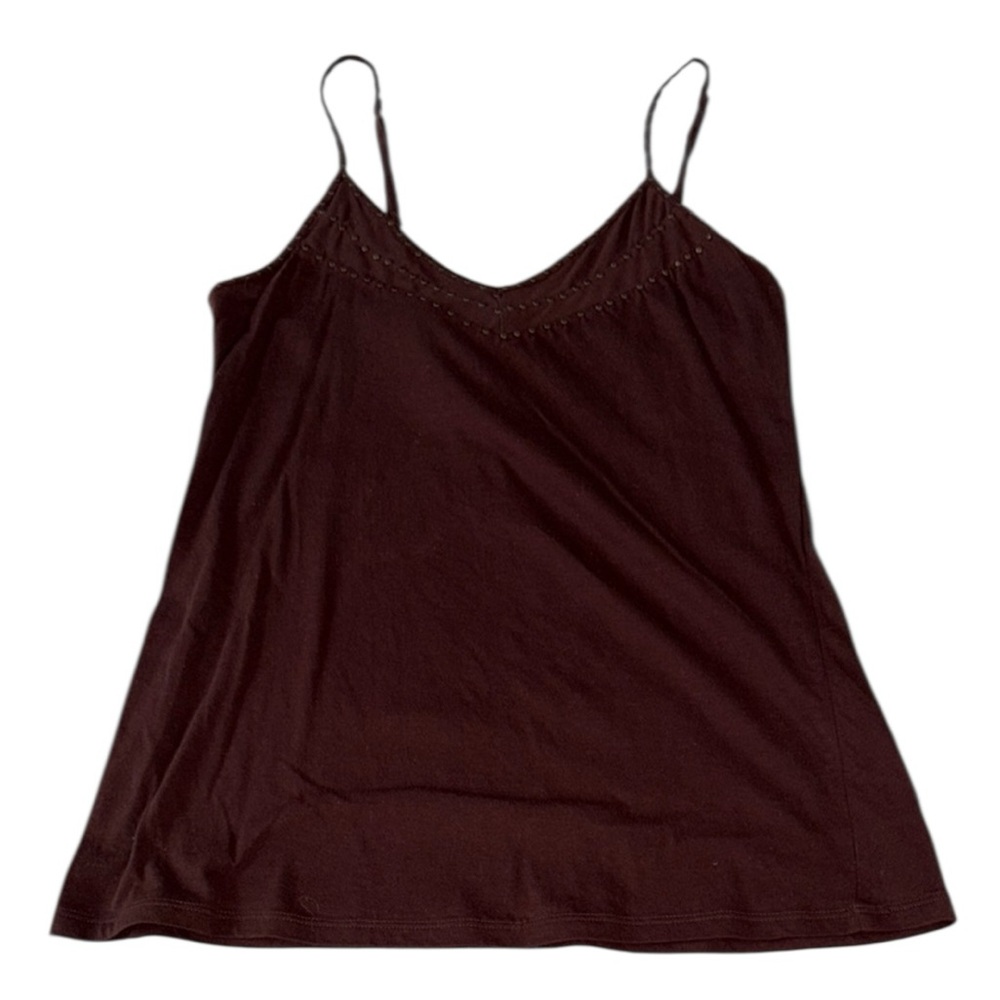 Vintage Y2K Cotton Sparkle & Fade Brown Camisole Top With Gold Studs Size Medium